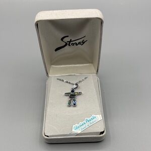 Stores Glacier Pearl Inukshuk Pendant Necklace Abalone NIB JP420